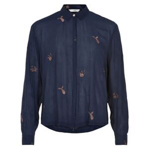 NWT NUMPH Numethaven Sapphire Embroidered Button Up Blouse L